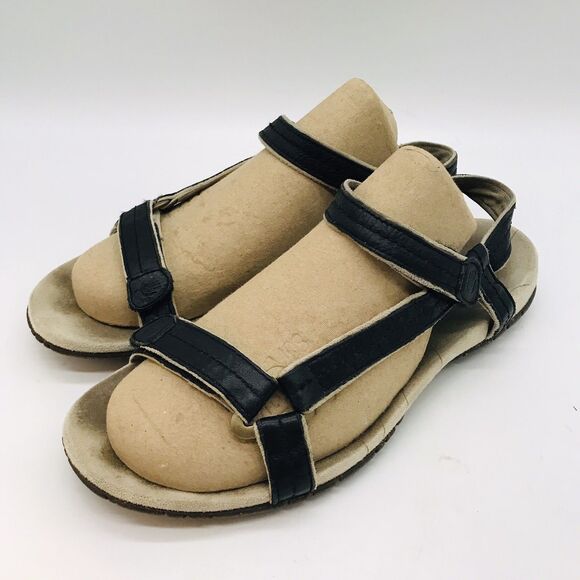 Teva 4218 Black Leather Sandal Women's 7 Hook & Loop Slip Resistant Strappy Shoe - Picture 3 of 9